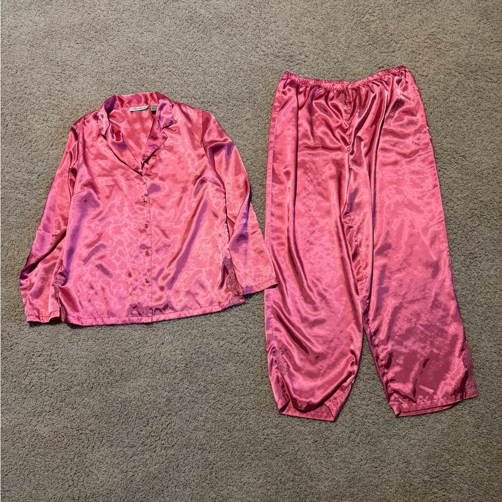 Elegant Pink Satin Pajama Set